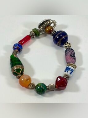 Glass Stone Beaded Bracelet Boho Statement Fun Funky Unique One of a Kind